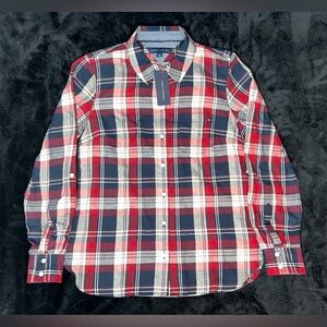 New TOMMY HILFIGER Women's Sz S Heritage Red/Blue PLAID Flannel Tab Sleeve Shirt